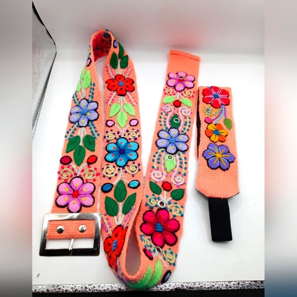 Belt set with flower embroidered headband. multicolored - Picture 11 of 11